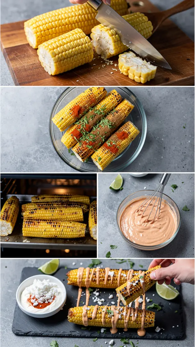 Step-by-step process for 4th of July Elote-Style Corn Ribs Recipe (Oven or Air Fryer)