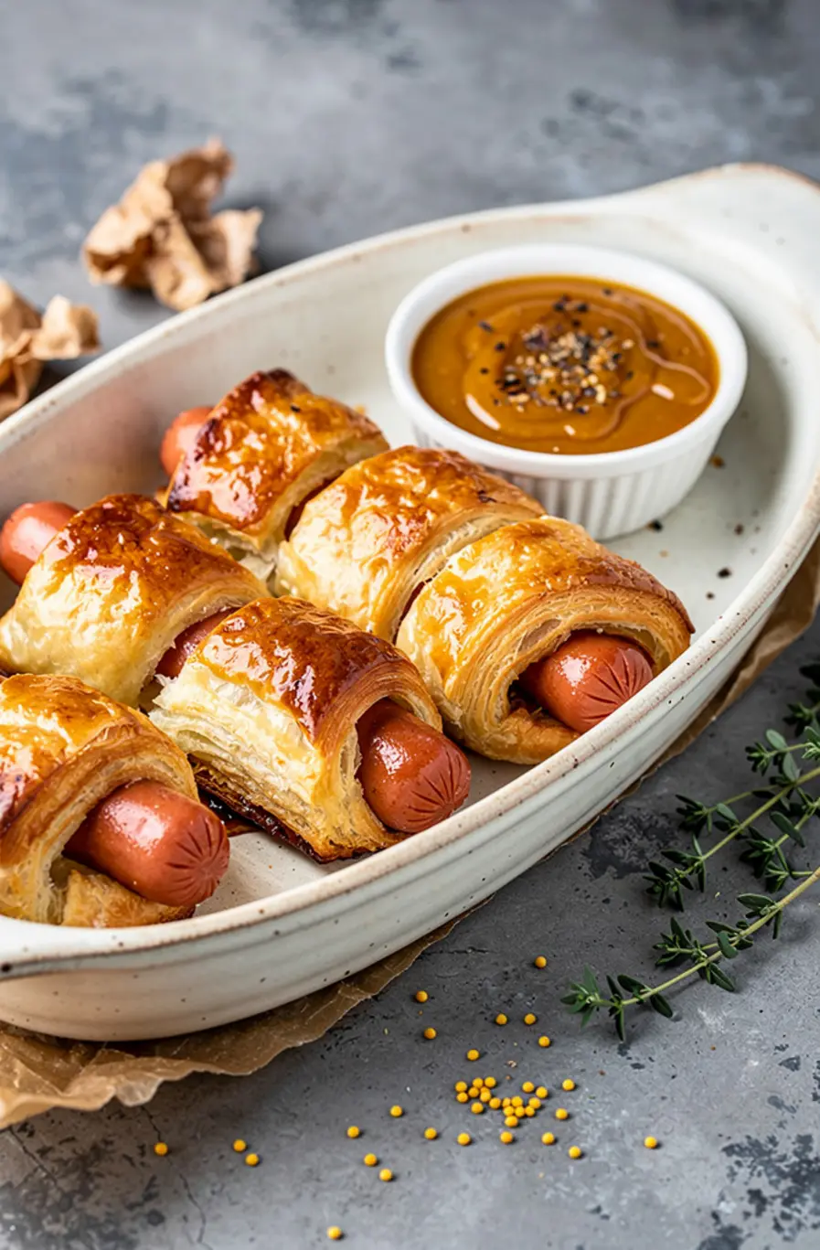 4th of July Mini Hot Dog Pigs in a Blanket with Spicy Honey Mustard Dip Recipe – finished dish