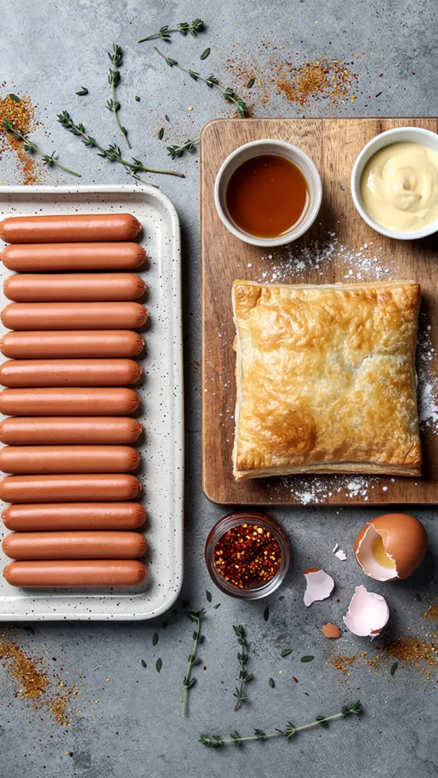Ingredients for 4th of July Mini Hot Dog Pigs in a Blanket with Spicy Honey Mustard Dip Recipe