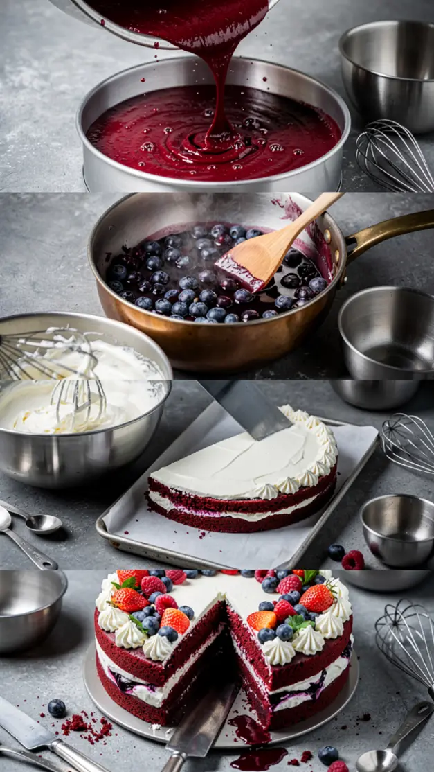 Step-by-step process for 4th of July Red, White & Blueberry Ice Cream Sandwich Cake Recipe
