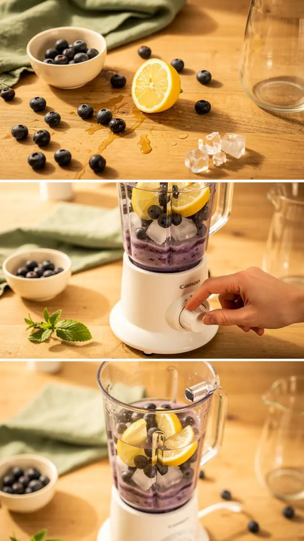 Step-by-step process for Blueberry Lemon Energy Juice Recipe