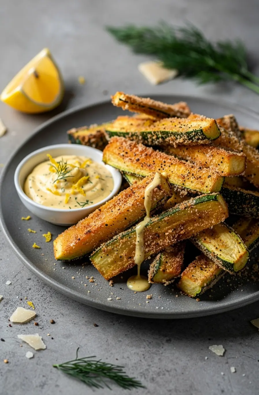 Crispy Parmesan Zucchini Fries with Lemon Herb Aioli Recipe – finished dish