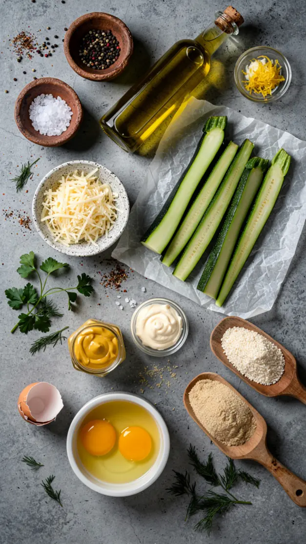 Ingredients for Crispy Parmesan Zucchini Fries with Lemon Herb Aioli Recipe