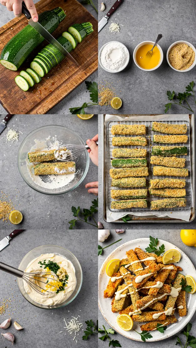 Step-by-step process for Crispy Parmesan Zucchini Fries with Lemon Herb Aioli Recipe