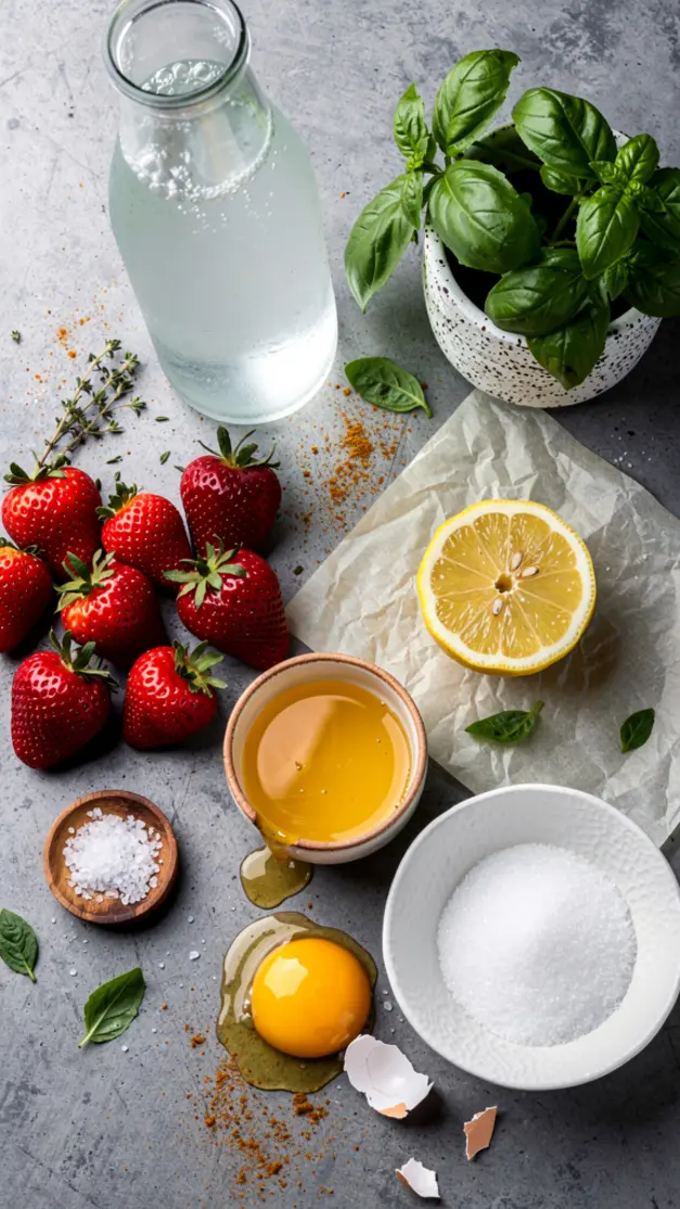 Ingredients for Fresh Strawberry Basil Lemonade Recipe