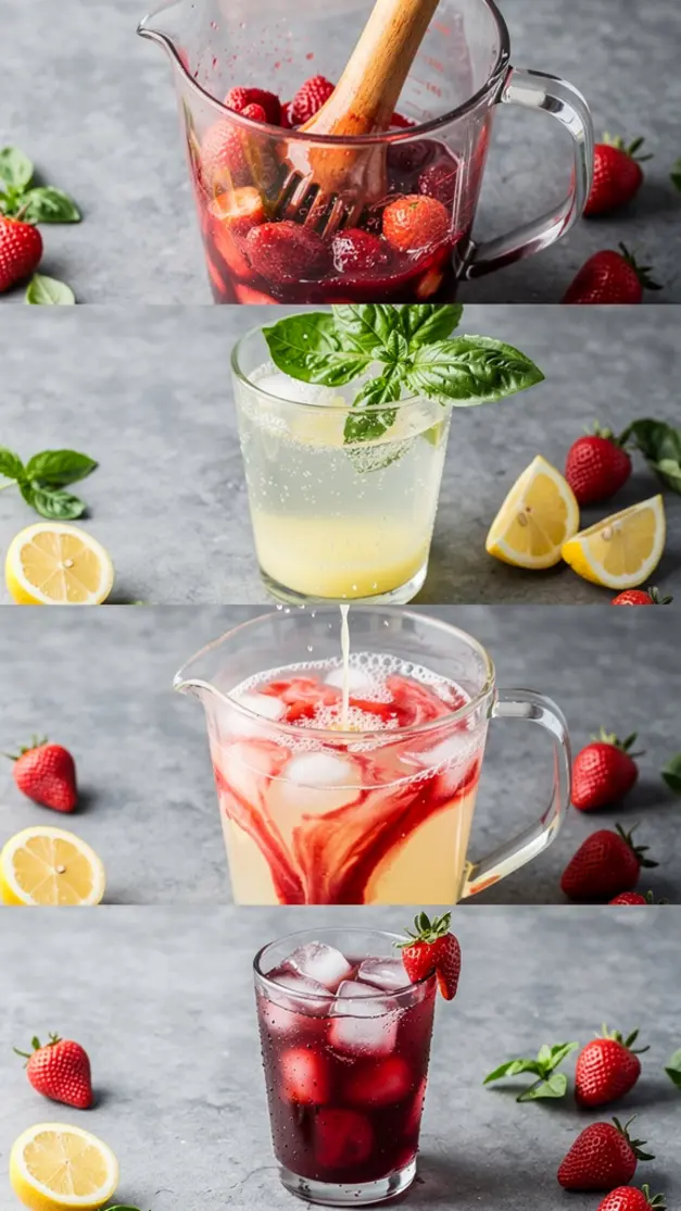 Step-by-step process for Fresh Strawberry Basil Lemonade Recipe
