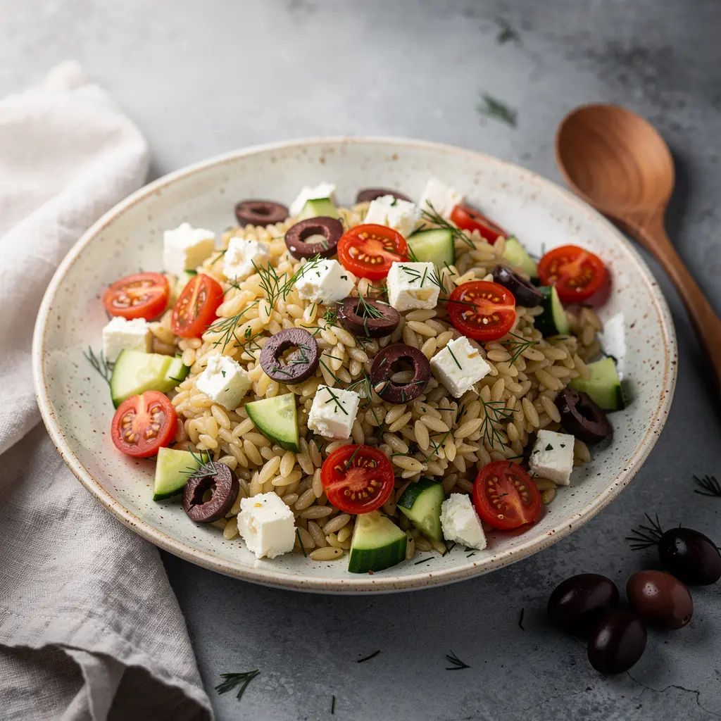 Greek Orzo Salad with Cucumber, Feta & Kalamata Olives Recipe, easy Greek orzo salad recipe, homemade Greek orzo salad, best Greek orzo salad recipe, how to make Greek orzo salad
