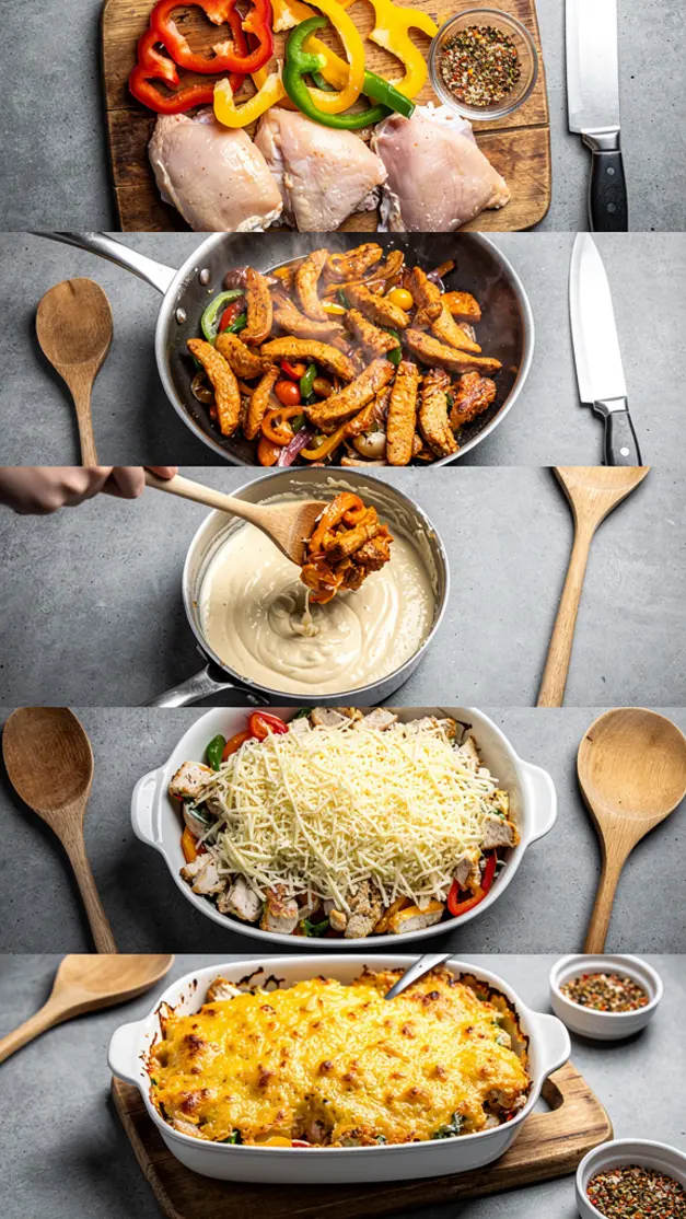 Step-by-step process for Keto Chicken Fajita Casserole Recipe