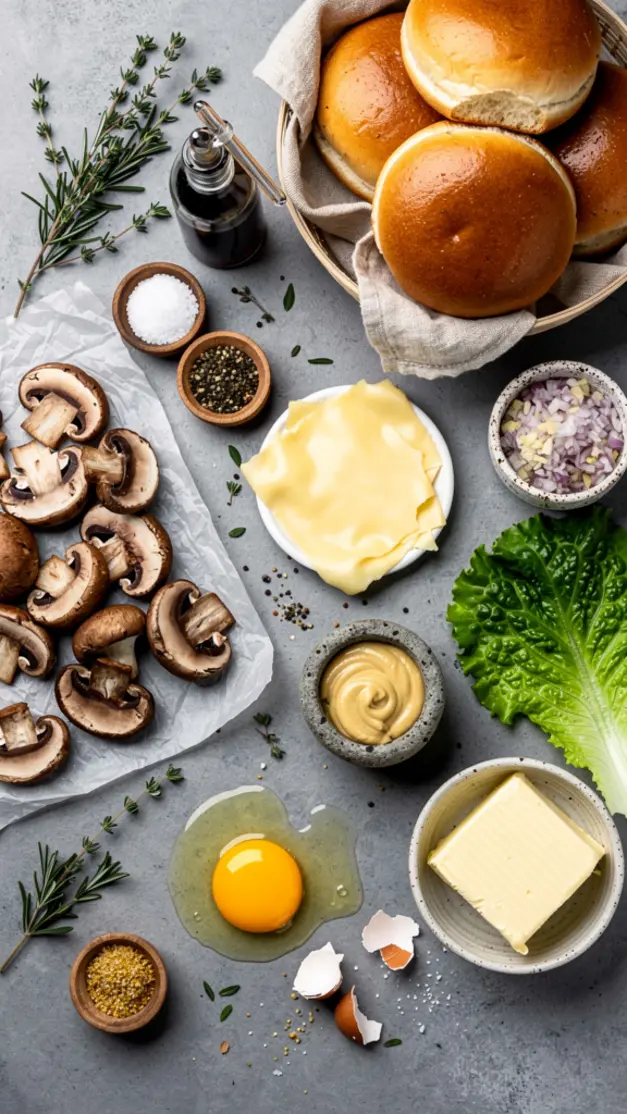 Ingredients for Mushroom Swiss Smash Burger Recipe