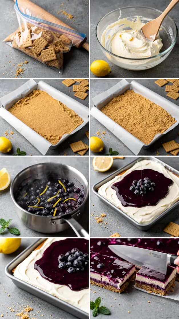 Step-by-step process for No-Bake Blueberry Cheesecake Bars Recipe