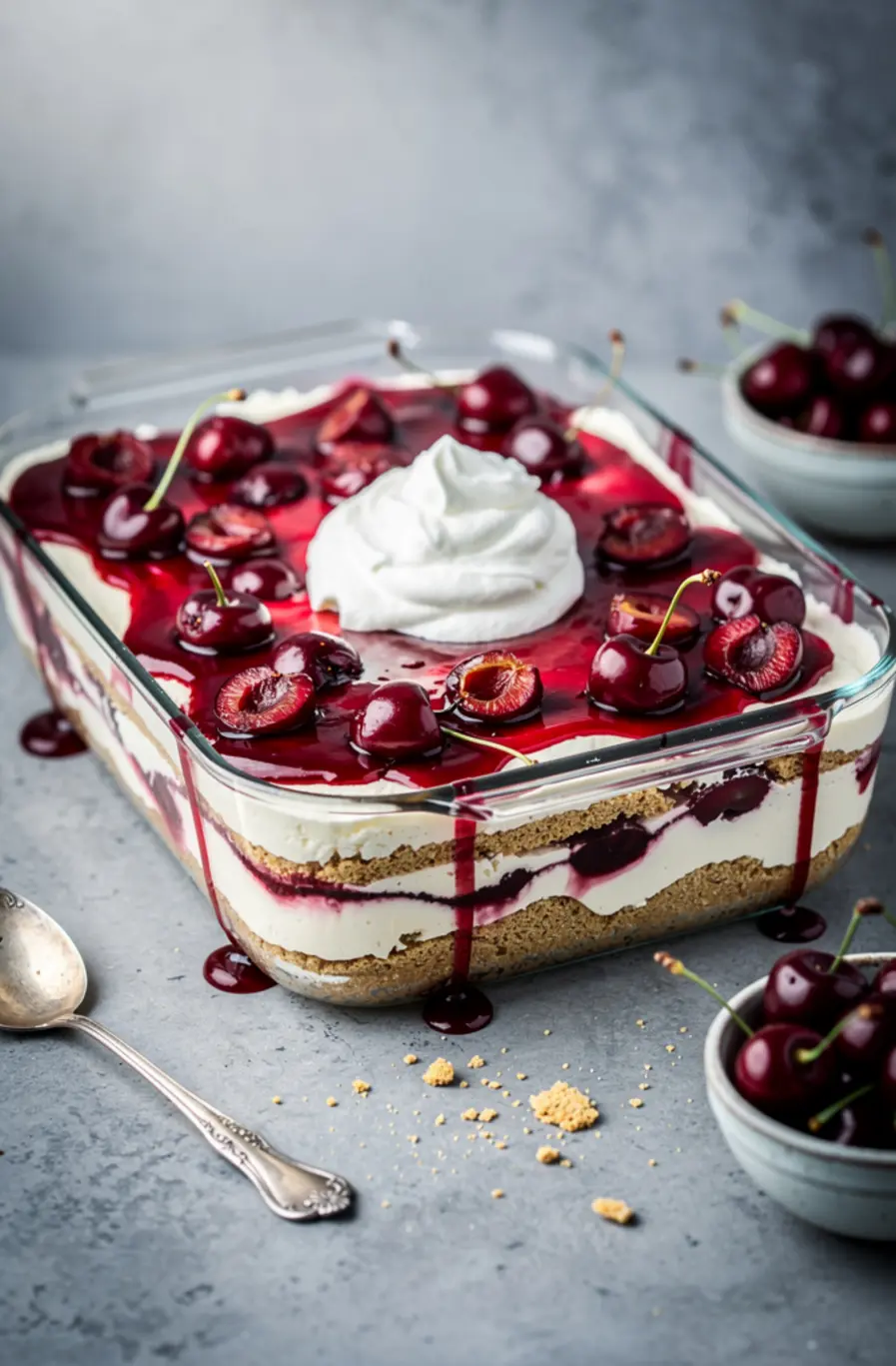 No-Bake Cherry Cheesecake Lasagna Recipe – finished dish