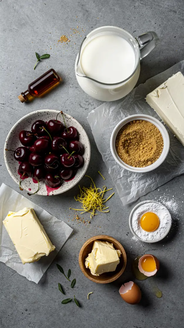 Ingredients for No-Bake Cherry Cheesecake Lasagna Recipe