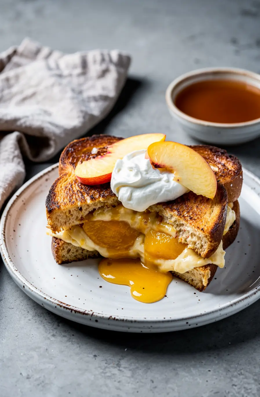 Peaches & Cream Stuffed French Toast (No Bake Filling) Recipe – finished dish