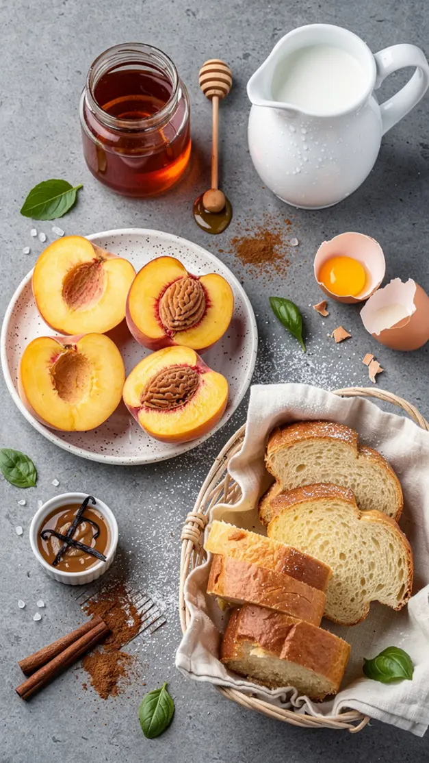 Ingredients for Peaches & Cream Stuffed French Toast (No Bake Filling) Recipe