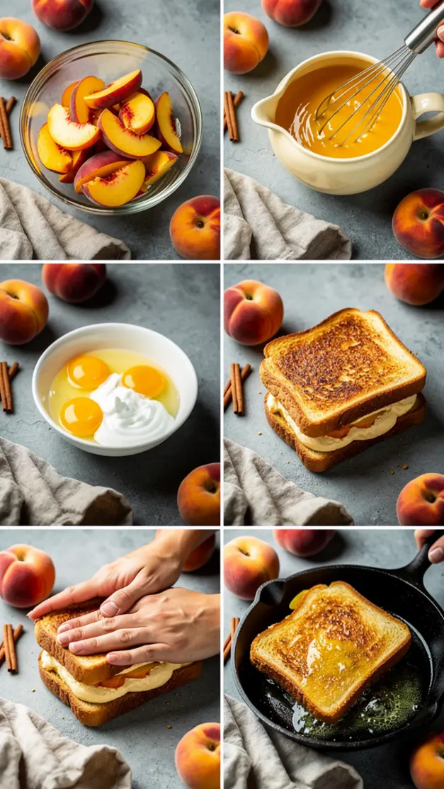 Step-by-step process for Peaches & Cream Stuffed French Toast (No Bake Filling) Recipe