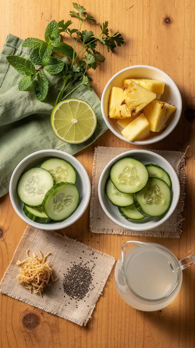 Ingredients for Pineapple Cucumber Green Juice Recipe