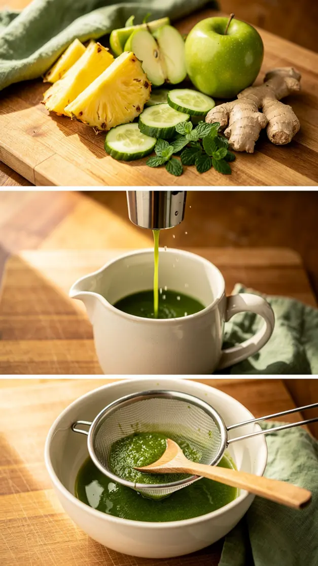 Step-by-step process for Pineapple Cucumber Green Juice Recipe
