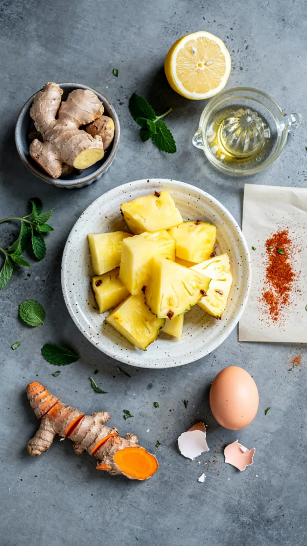 Ingredients for Pineapple Ginger Fat Burning Juice Recipe (Anti-Bloat & Detox)