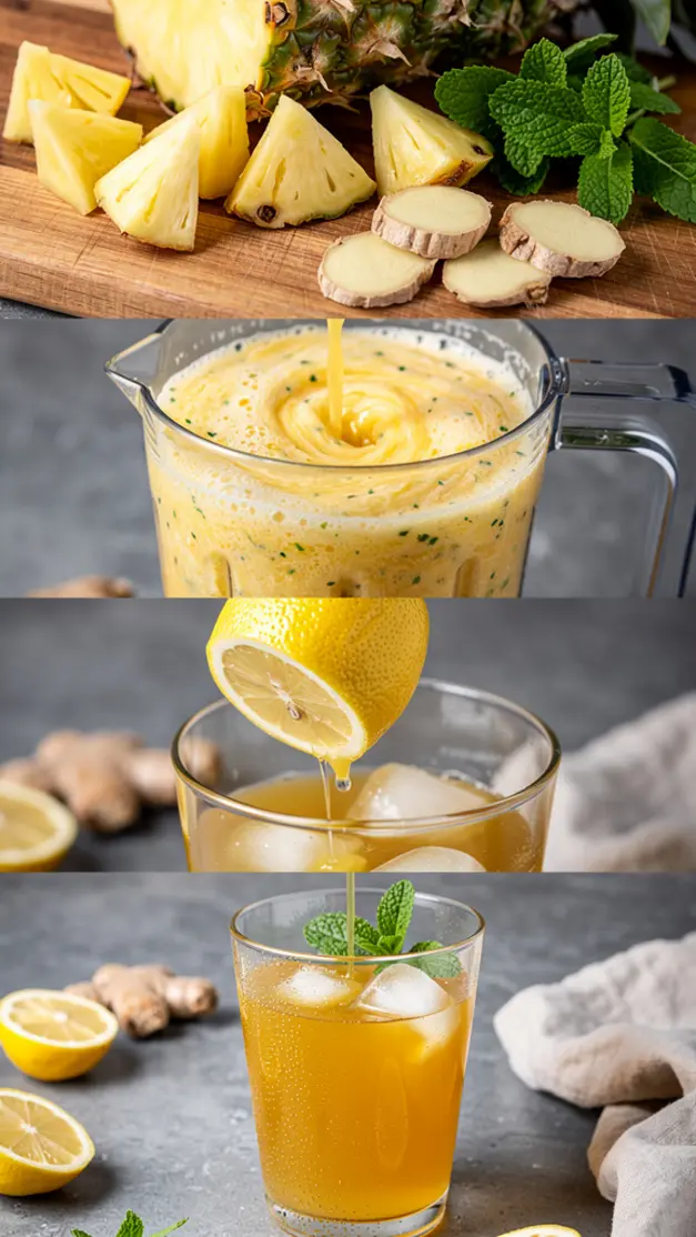 Step-by-step process for Pineapple Ginger Fat Burning Juice Recipe (Anti-Bloat & Detox)