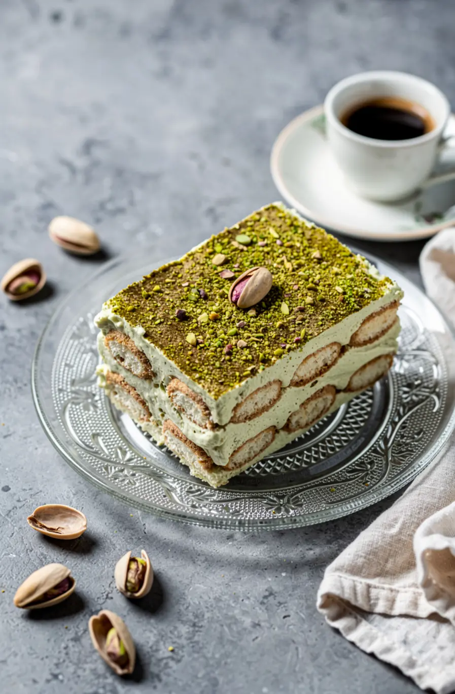 Pistachio Cream Tiramisu (No-Bake, No Eggs) Recipe – finished dish