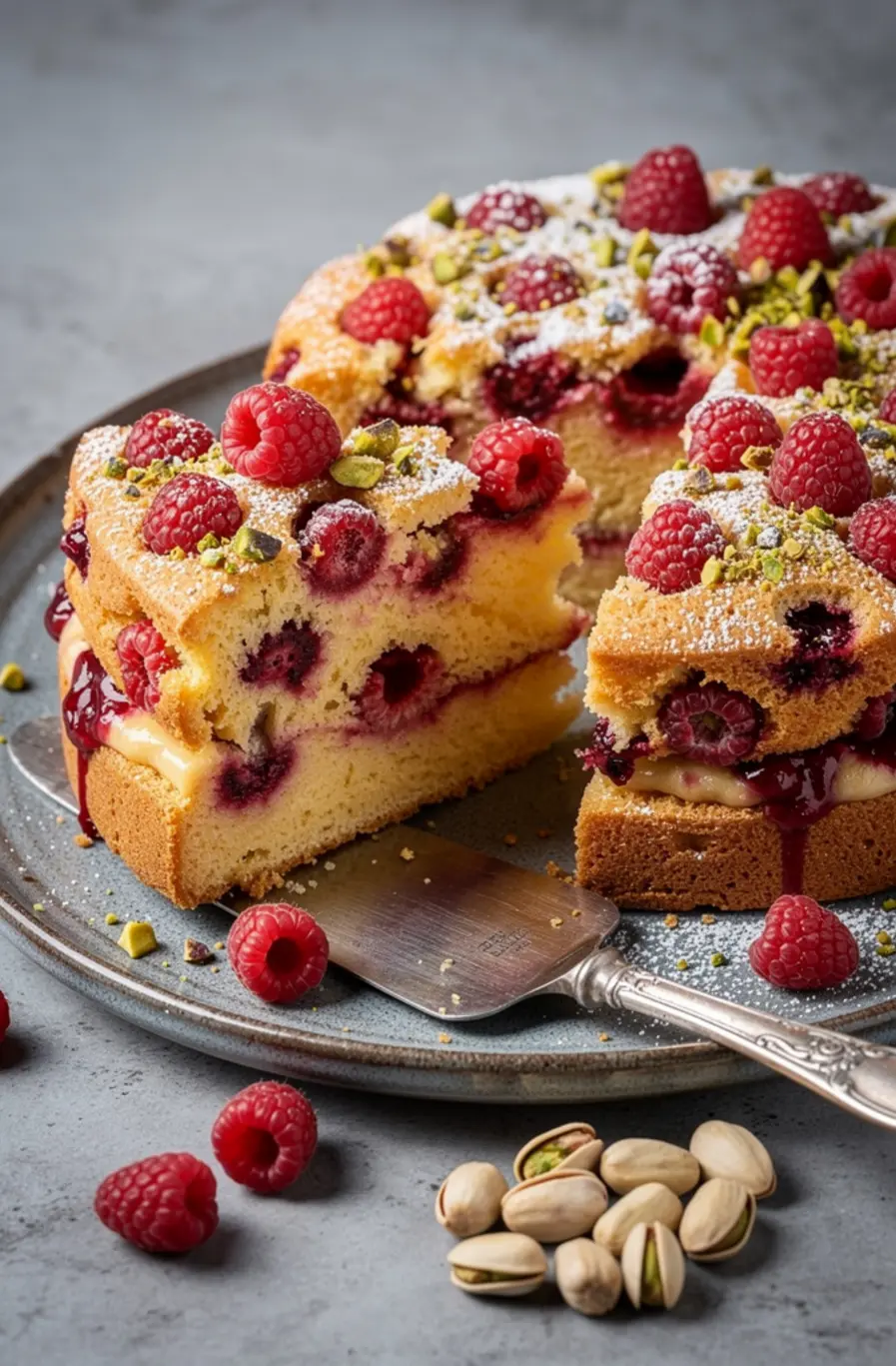 Raspberry Pistachio Cake Recipe – finished dish