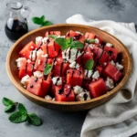 Watermelon Feta Salad with Mint & Balsamic Glaze Recipe, easy watermelon feta salad recipe, homemade watermelon feta salad with balsamic glaze, best watermelon feta salad recipe, how to make watermelon feta salad