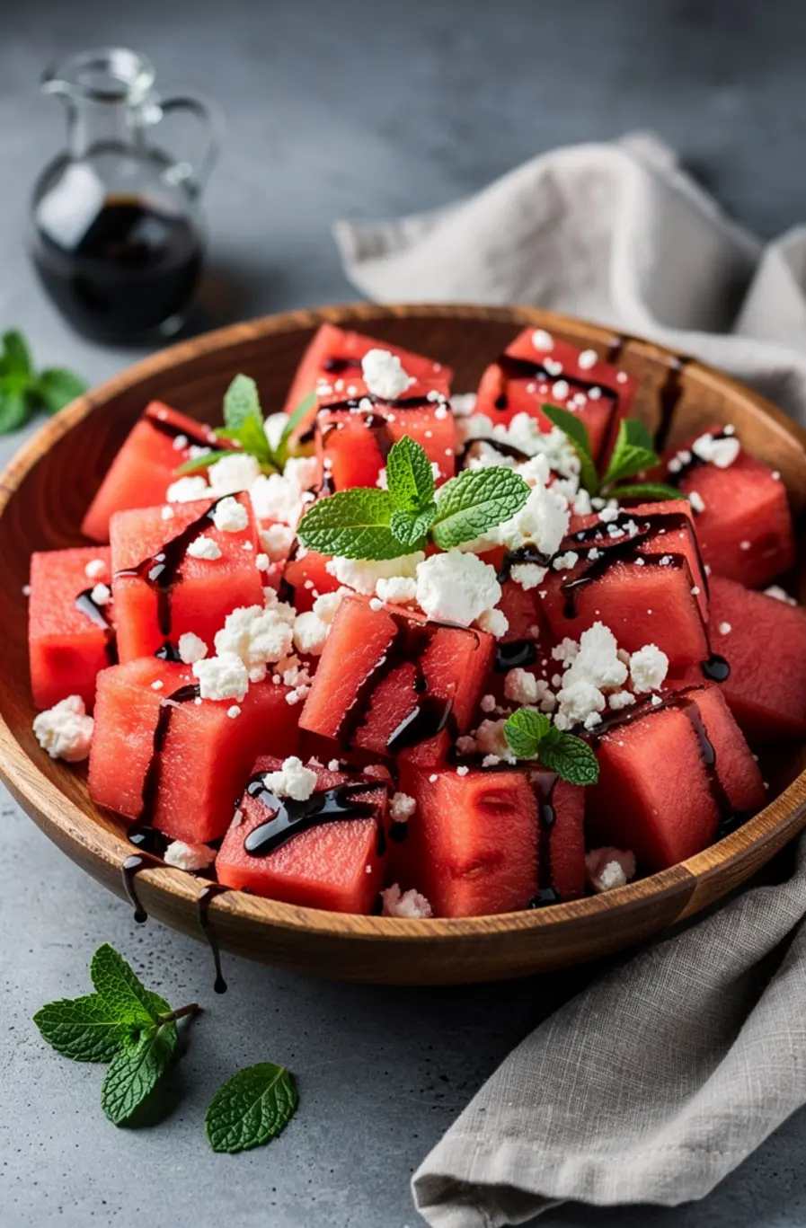 Watermelon Feta Salad with Mint & Balsamic Glaze Recipe – finished dish