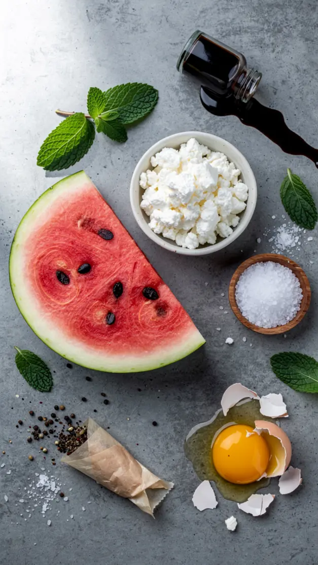 Ingredients for Watermelon Feta Salad with Mint & Balsamic Glaze Recipe
