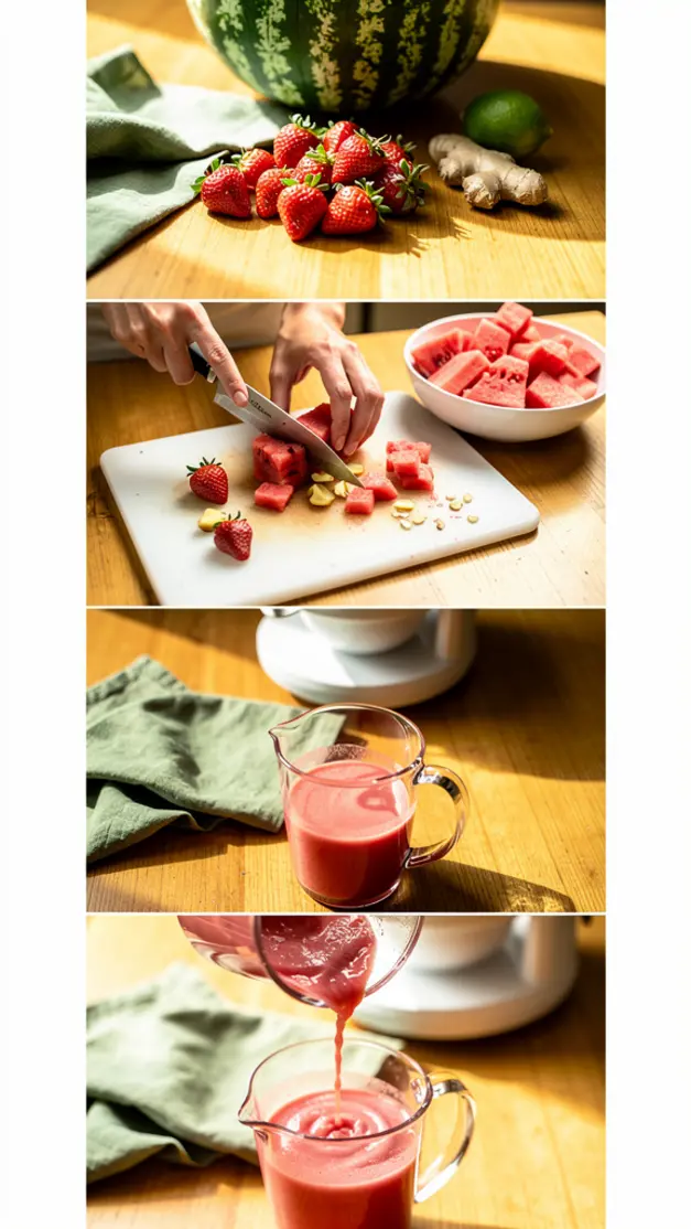 Step-by-step process for Watermelon Strawberry Detox Juice Recipe